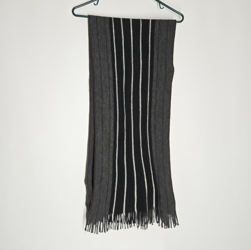 Chic Black, Gray, and White Striped Knit Scarf